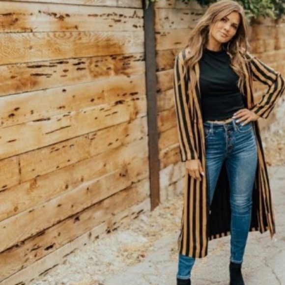 TOPSHOP Gold and Black Stripe Duster NWT Size 4 - Picture 2 of 4